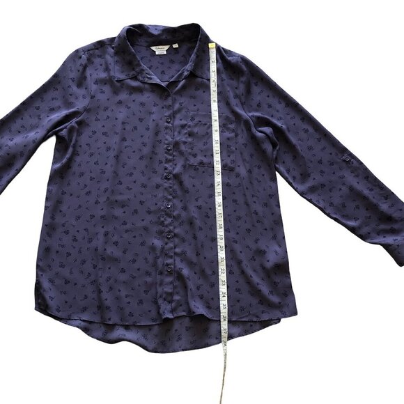 Reitmans Blouse Button Down Office Casual Roll-Up Sleeves Floral Purple Large - Picture 10 of 14